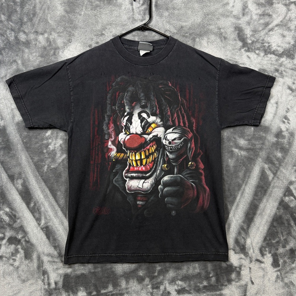 ODM T Shirt Mens L Black Evil Clown Horror Graphic Distressed Streetwear Tee